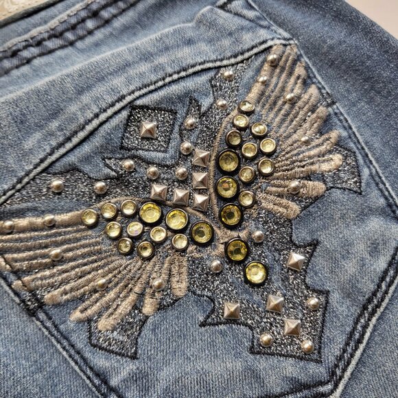 Vintage Kancan Jeans Womens Size 9 Wings Embroidered Rhinestones Skinny 28 X 31 - Picture 1 of 16
